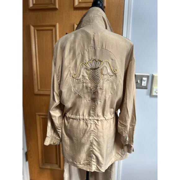 Vintage 80s/90s Apart 100% Silk 2 Piece Set Jacket & Pants Women’s Medium Beige - Picture 3 of 16